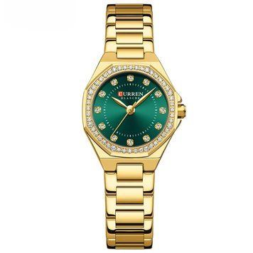 Жіночий наручний годинник Curren 9100 Gold-Green із золотистим браслетом та зеленим циферблатом ABR-1008-0517 фото