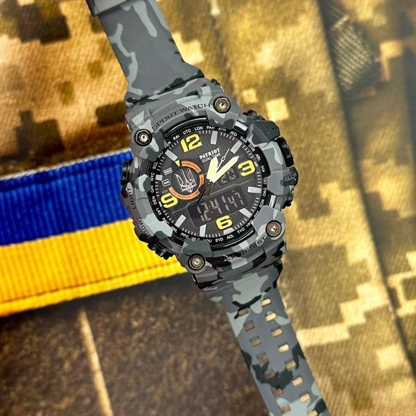 Годинник наручний Patriot 002CMGYUASI Тризуб срібло Сірий камуфляж + Коробка. ABR-1201-0080 фото