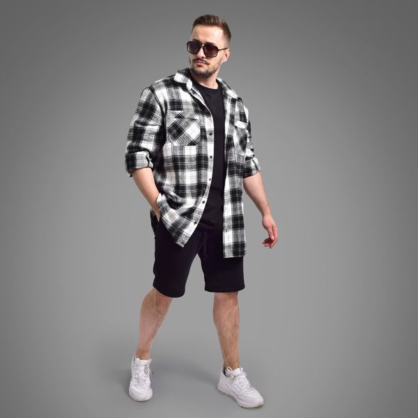 Сорочка в клітинку оверсайз Біла S 879 фото