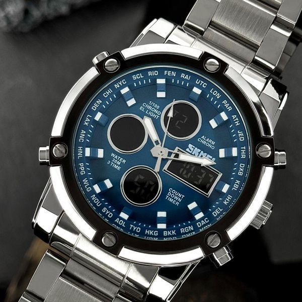 Чоловічий годинник Skmei 1389BU Silver-Black-Blue ABR-1080-0246 фото