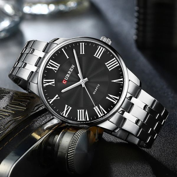 Чоловічий годинник Curren 8422 Silver-Black зі сталевим браслетом та мінеральним склом ABR-1008-0337 фото